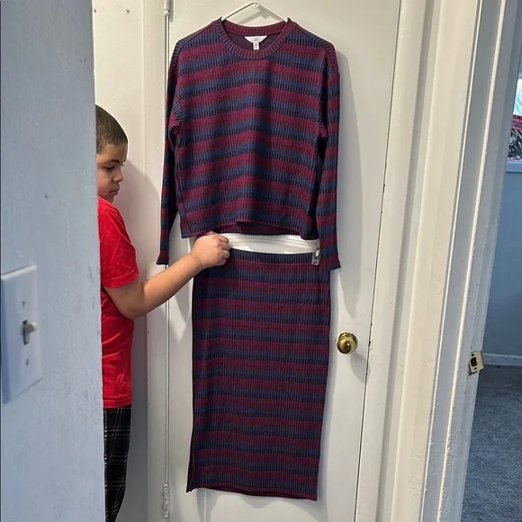 Striped Knit Sweater and Skirt Set - Picture 1 of 7